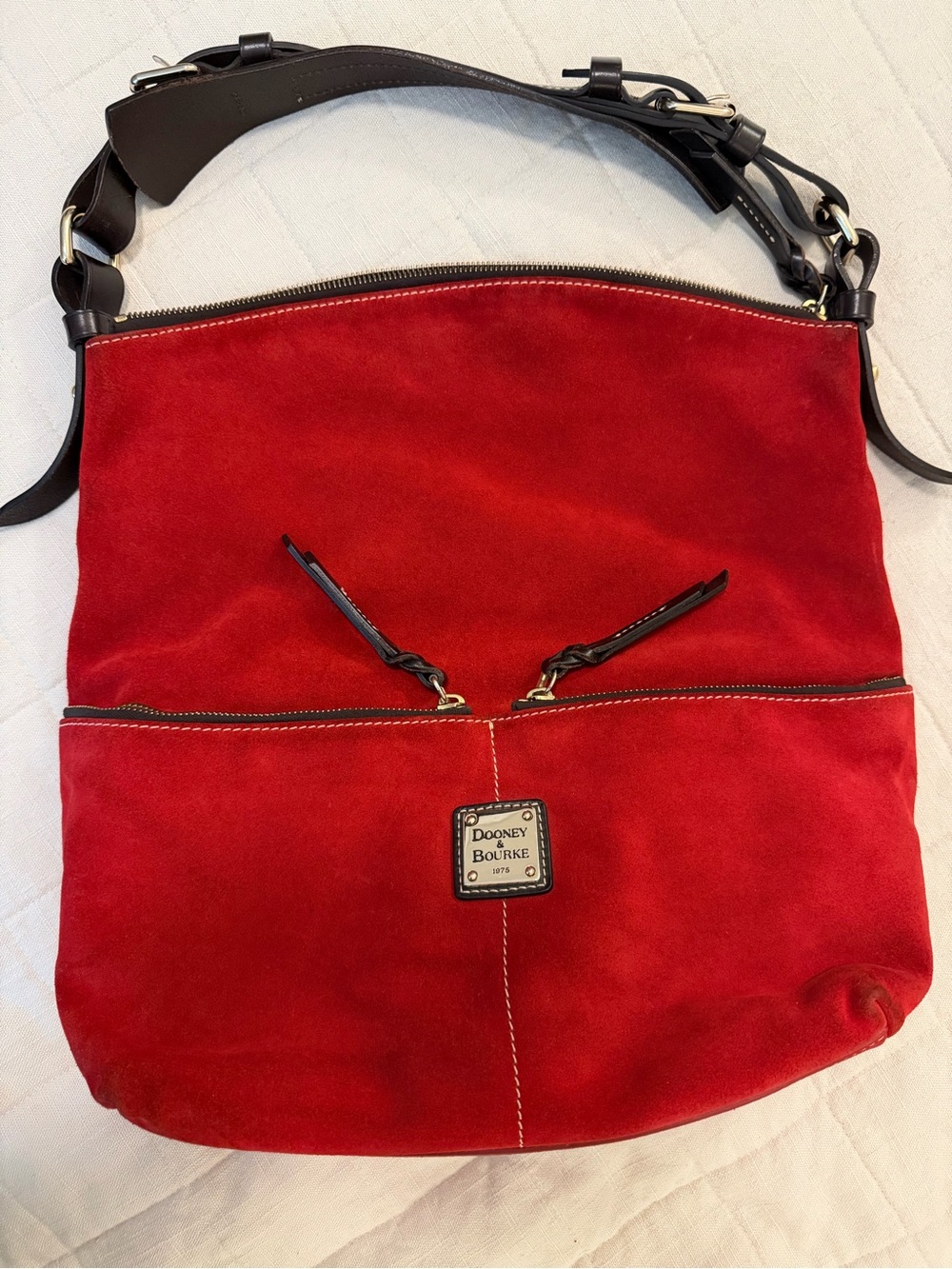 Vintage Dooney & Bourke Red Suede Dillen Pocket Sac Shoulder Bag